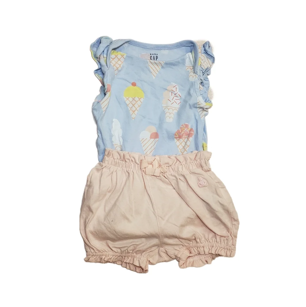 Baby Gap 3-6m Ice Cream Bodysuit & Pink Bubble Shorts